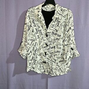 Laura Ashley, White, Black, Top, Size: M